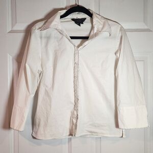 Dons Collection Stretch White Button-Up Shirt with Black Trim M